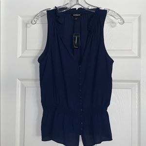Navy Sleeveless Blouse with Front Button Closures